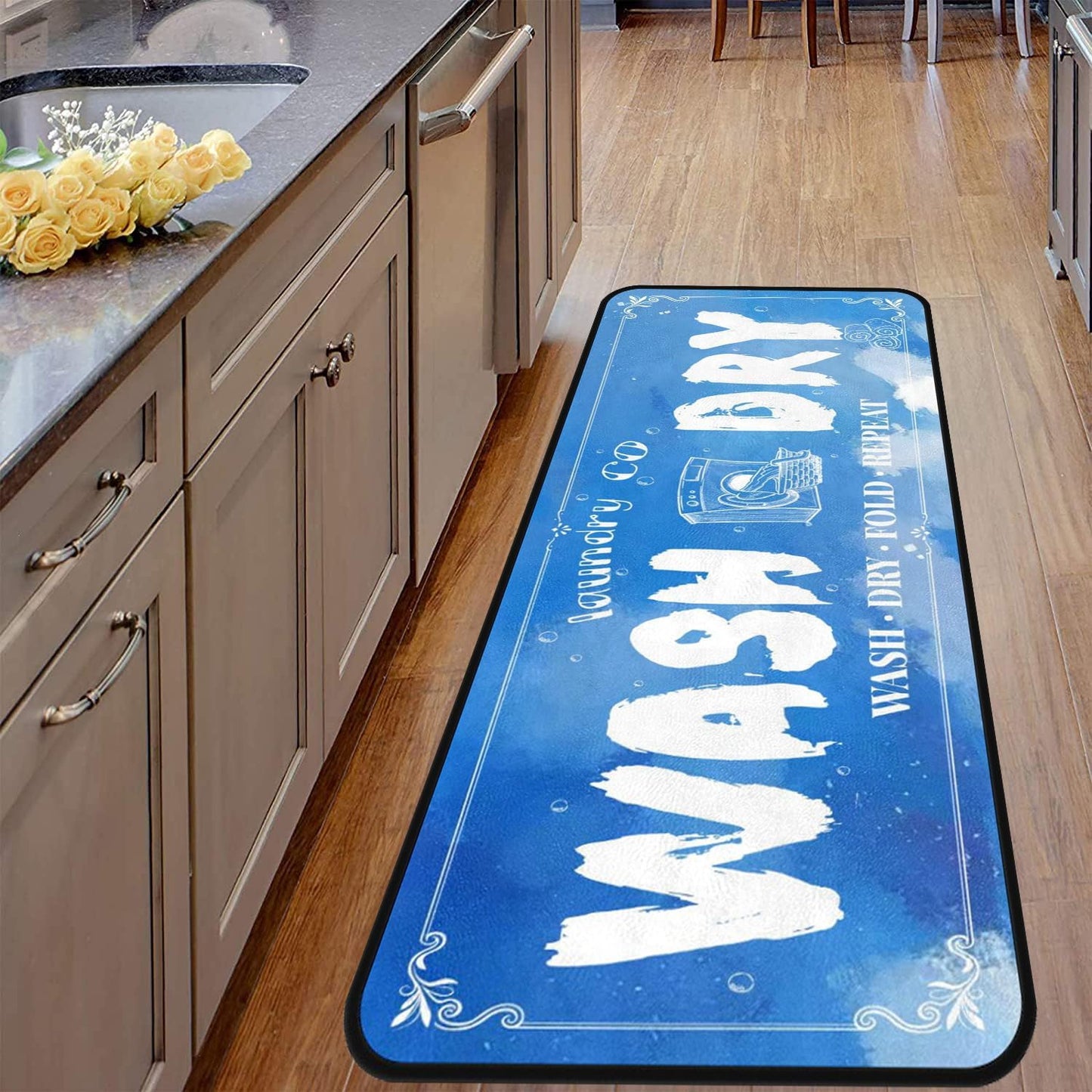 Laundry Room Long Mat Area Rug Non-Slip Floor Mat Waterproof Farmhouse Carpet for Kitchen 40" x 20" (Blue-1)