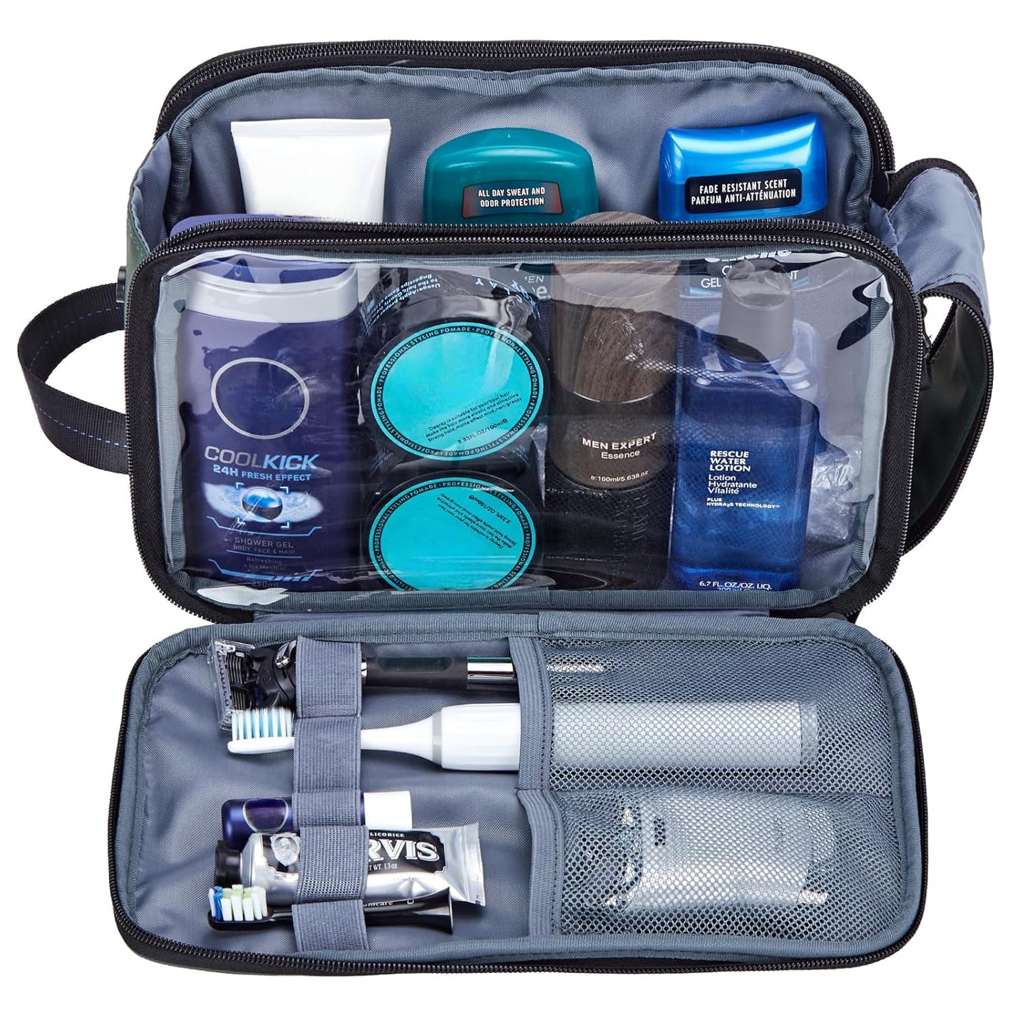 ZEEMO Travel Toiletry Bag for Men, Medium Water-Resistant Double-Sided Full-Open Dopp Kit, Versatile Organizer for Shower and Hygiene Accessories, Bathroom Essentials, Cosmetics, Green