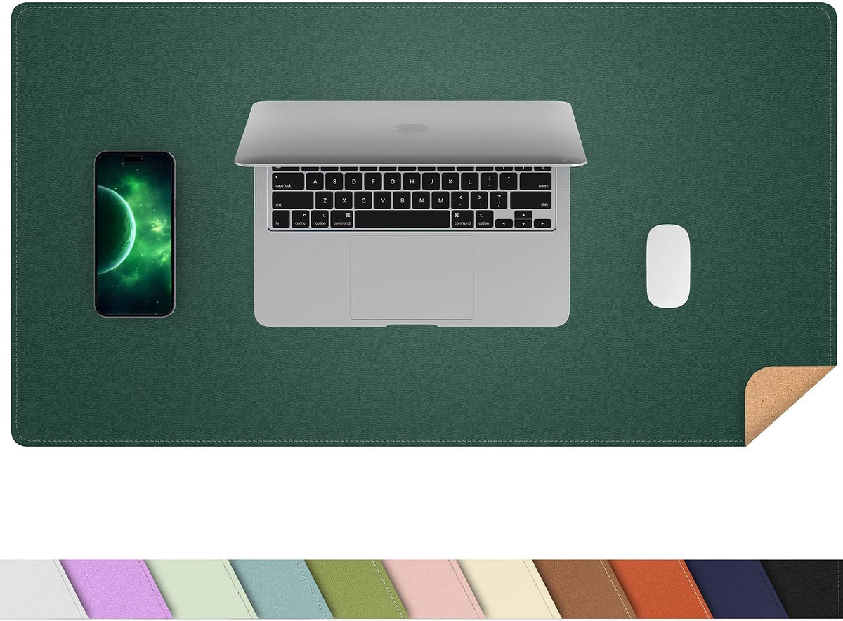 AFIING Cork Desk Mat, Dark Green, 31.5" x 17",Desk pad Protector
