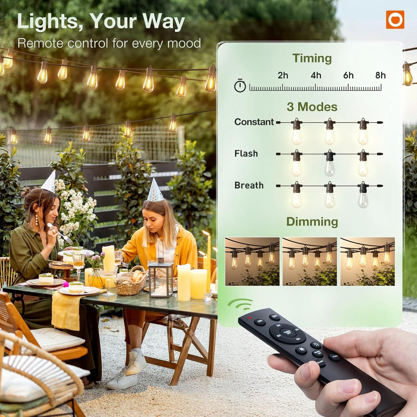 addlon 100FT LED Outdoor String Lights, Remote Dimmable Patio Lights with Timer & 3 Lighting Modes, 32 Shatterproof Edison Bulbs, Waterproof Connectable String Lights for Outside Backyard Porch Party