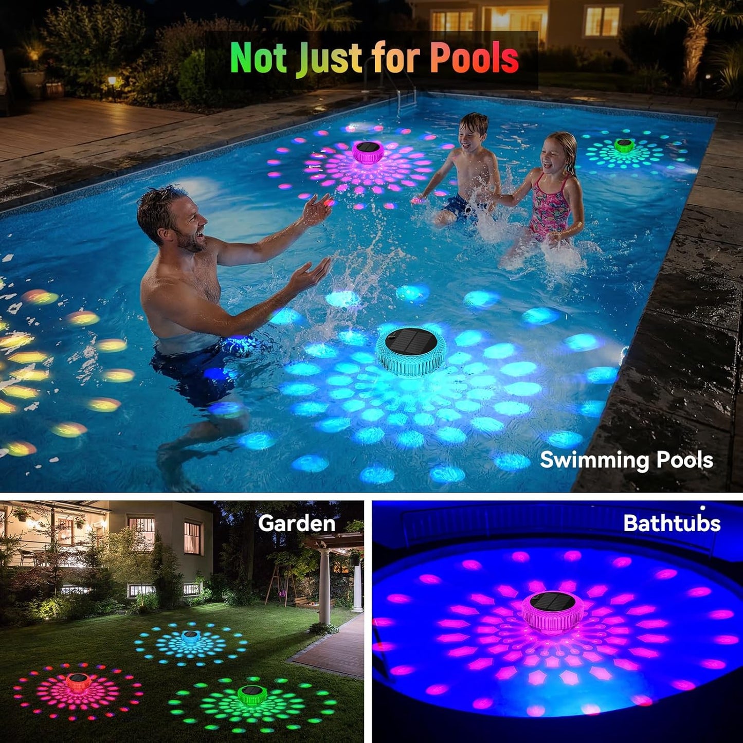 VICHTOP Solar Floating Pool Lights - 2 Pack, RGB Color Float Pool Lights, IP68 Waterproof, Pool Decor Lighting Accessories for Inground, Above Ground Pools, Outdoor, Garden