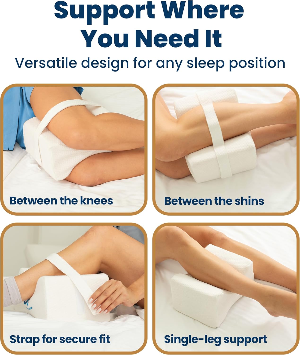 Everlasting Comfort Memory Foam Knee Pillow for Side Sleepers – Sciatica Pain Relief Pillow, Removable Strap Support – Leg Pillows for Sleeping Alignment, Knees, Back & Hip Cushion