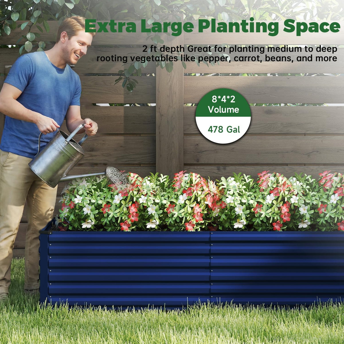 NAVINE 8x4x2ft Outdoor Metal Raised Garden Bed, Metal Planter Box, 4-Pack