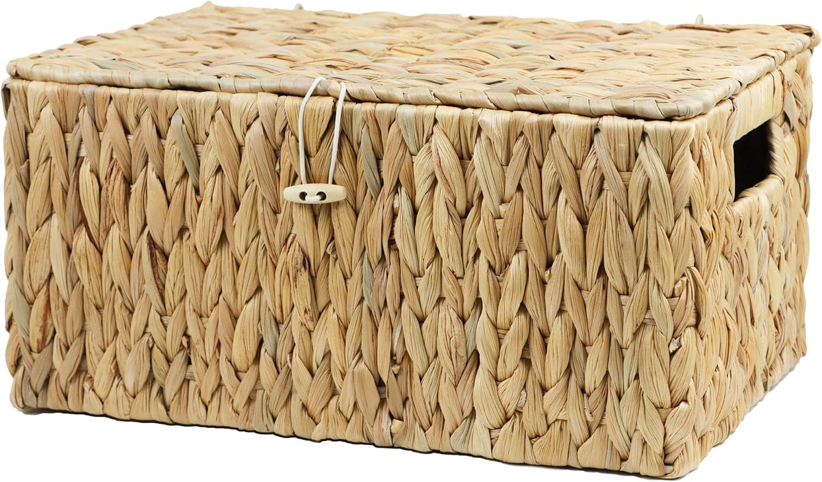 ORDELITE Water Hyacinth Wicker Storage Basket with Lid, Large