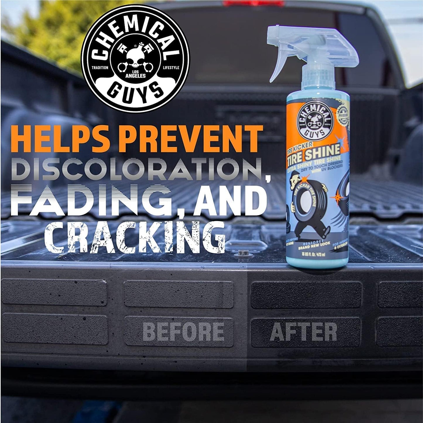 Chemical Guys Tire Kicker Extra Glossy Tire Shine Spray, 16 fl oz | Includes foam applicator; works on rubber, vinyl and plastic; for cars, trucks, motorcycles, RVs and more