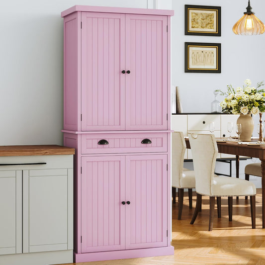 ARTPOWER 72" Tall Kitchen Pantry Storage Cabinet with Drawer and Adjustable Shelves, Pantry Cabinet for Kitchen, Bathroom or Hallway, Pink