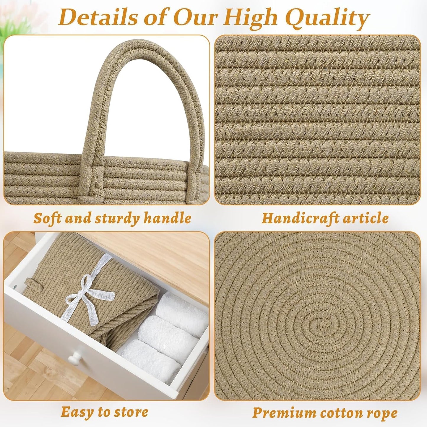 67L Large Woven Blanket Basket, Cotton Rope Baby Laundry Hamper with Handles, Kids Toy Basket for Classroom & Nursery, Soft Round Stuffed Animal Storage, Dog Toy Bin - 20"x13", Brown