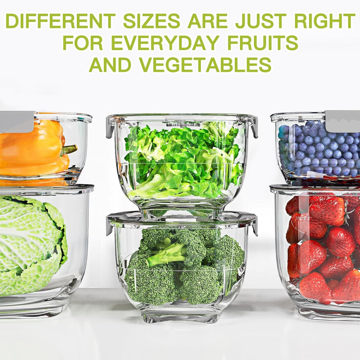LUXEAR Fresh Produce Vegetable Fruit Storage Containers 3Piece Set, BPA-free Fridge Storage Container, Partitioned Salad Container, Fridge Organizers, Used in Storing Fruits Vegetables, Gray