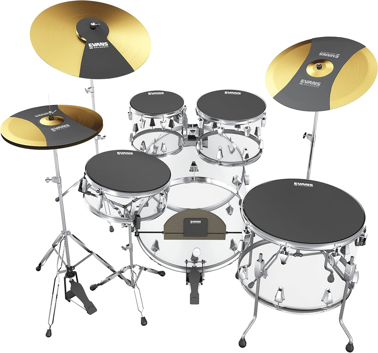 Evans Soundoff Drum Mute Pads - Full Box Pad Set - Mutes Pack - 3 Cymbals, 4 Tom/Snare, & 1 Bass - Great for Silencing Acoustic Kits to Practice - Fusion - 8-Pack