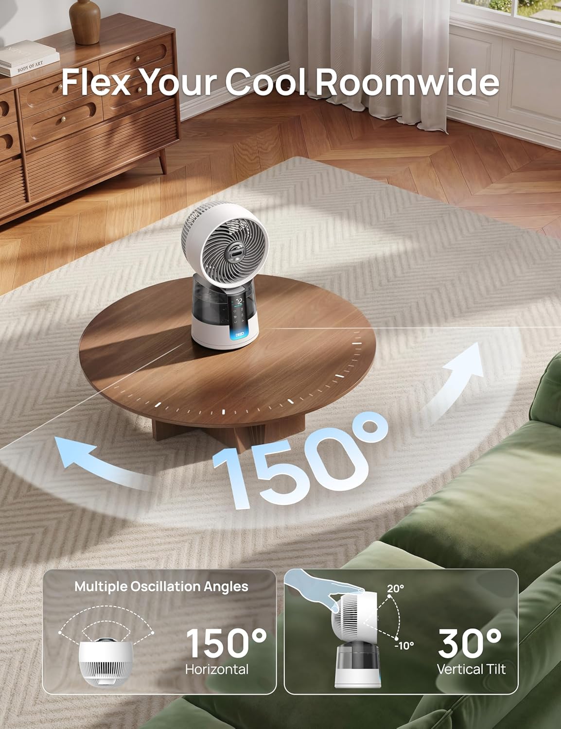 DREO TurboCool Misting Fan 516, 5℉ Drop Cooling Fans that Blow Cold Air, 150°+30° Omni-directional Oscillating, Evaporative air cooler, 26 ft/s Wind, Ultrafine Mist, 20dB 6 Speeds 2 Modes, White
