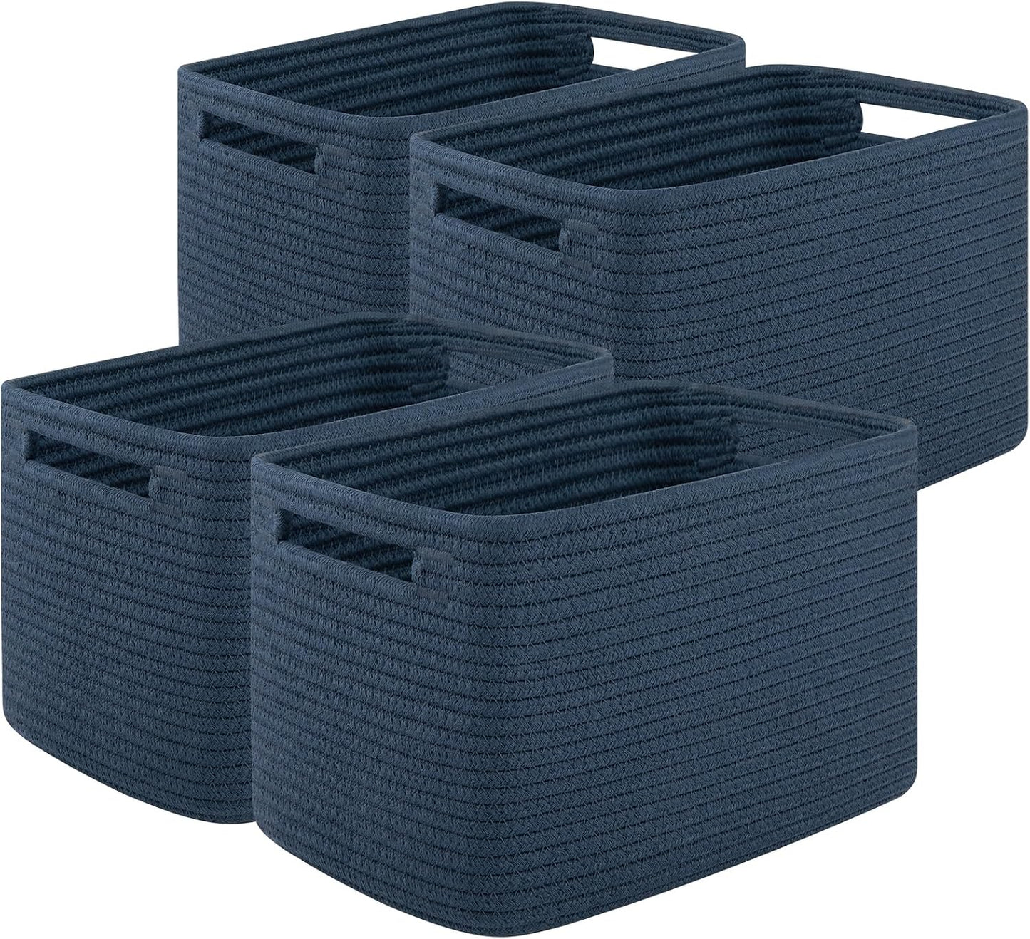 OIASKET 4Packs Natural Cotton Rope Storage Baskets for Organizing Toys, Clothes, Towels & Books, Soft Versatile Organizers for Shelves, Home Decorative Bins, 13''Lx9''Wx7.8''H, Blue