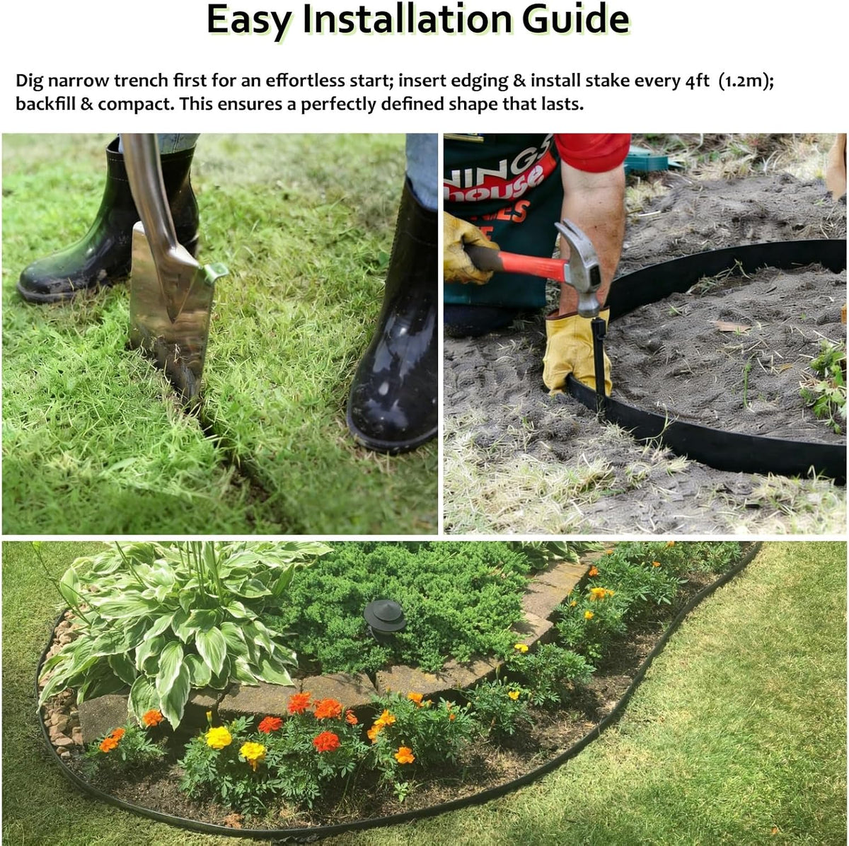 Anleolife 40ft Flexible Plastic Landscape Edging Coil with 12 Stakes