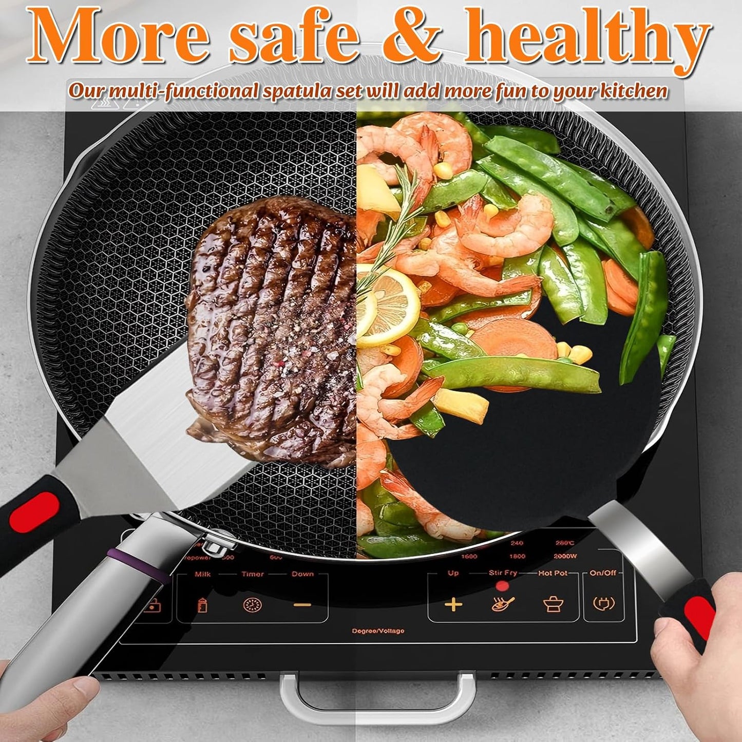 Spatula Set 6-Piece - kitchen utensils set cooking Stainless Steel Turner Set, 600°F Heat Resistant, Metal Spatulas for Griddle/Cast Iron & Nonstick Safe Silicone Tools for Egg, Pancake, Burger