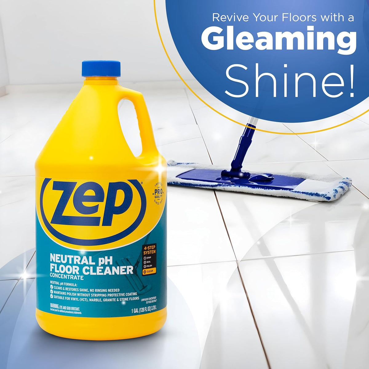 Zep Neutral PH Industrial Floor Cleaner - 1 Gallon - ZUNEUT128 - Concentrated Pro Trusted All-Purpose Floor Cleaner