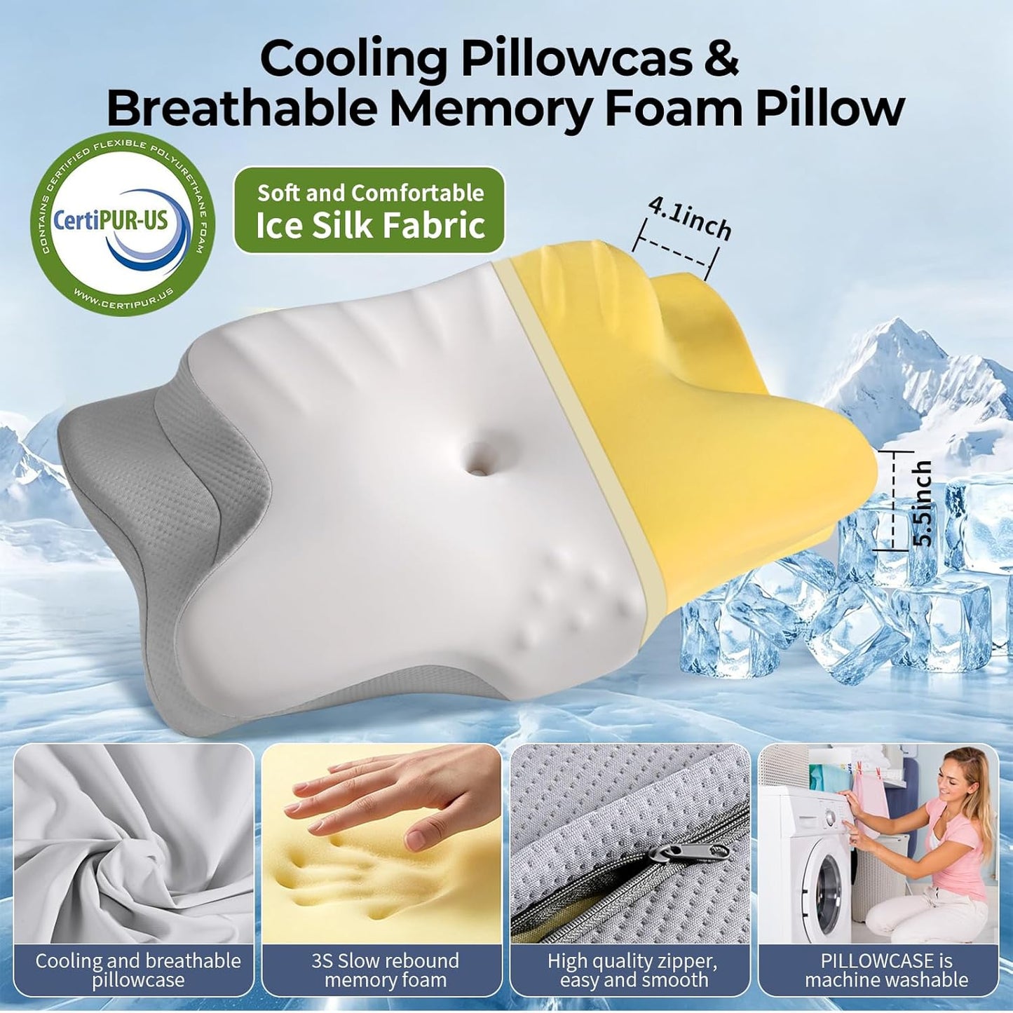 Ylekto Cervical Neck Pillow for Pain Relief - Contour Memory Foam Pillows for Sleeping, Ergonomic Pillow Side Sleeper Pillow for Neck Support, Orthopedic Bed Pillow for Side Back Stomach Sleepers