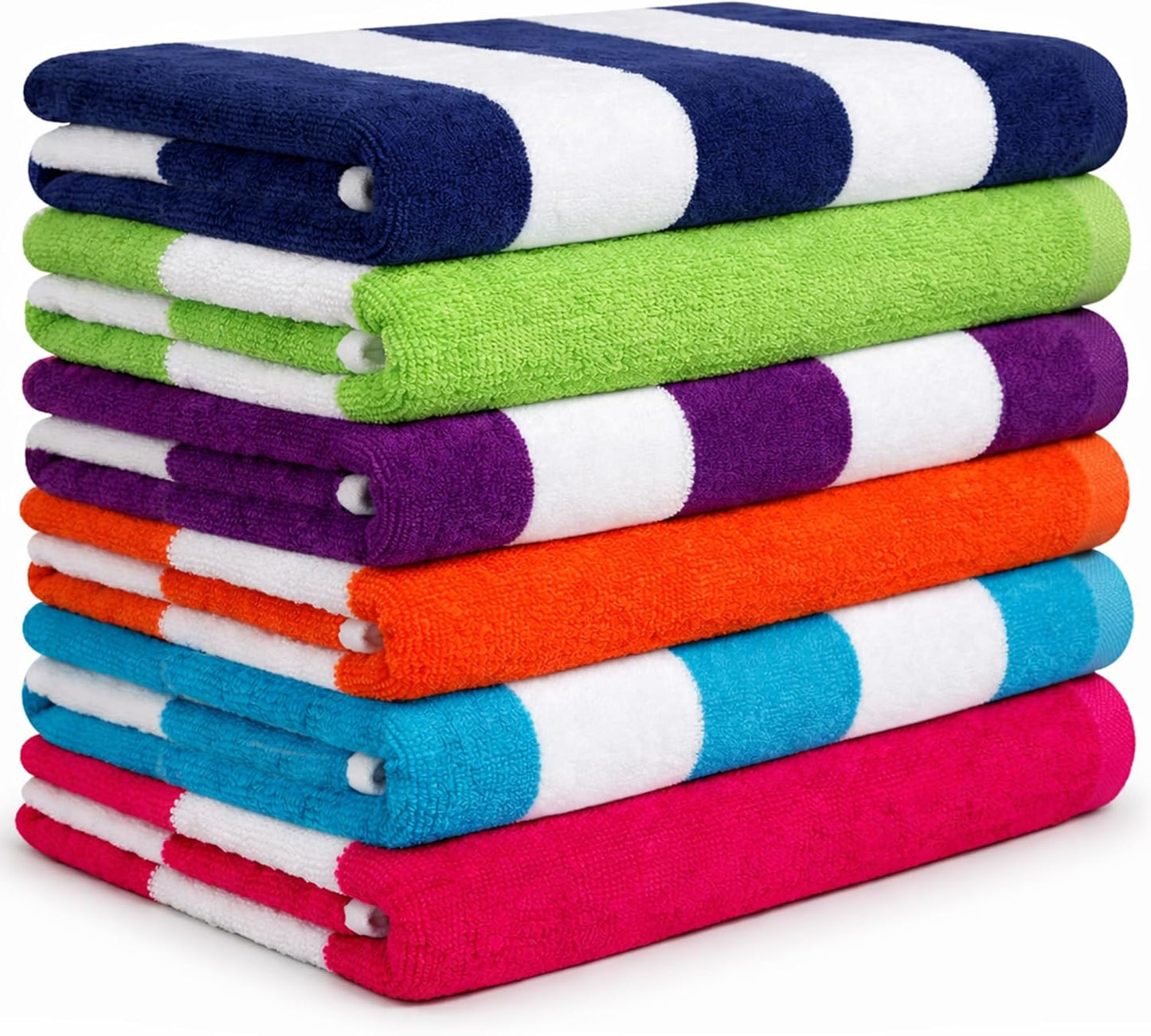 Beach Towels 6 Pack Large 30x60-100% Cotton Beach & Pool Towels Bulk Cabana Stripe - Quick Dry Bath Towel Set for Swim, Beach Essentials, Bathroom, Hot Tub, Yoga, Hotel & Airbnb Guests