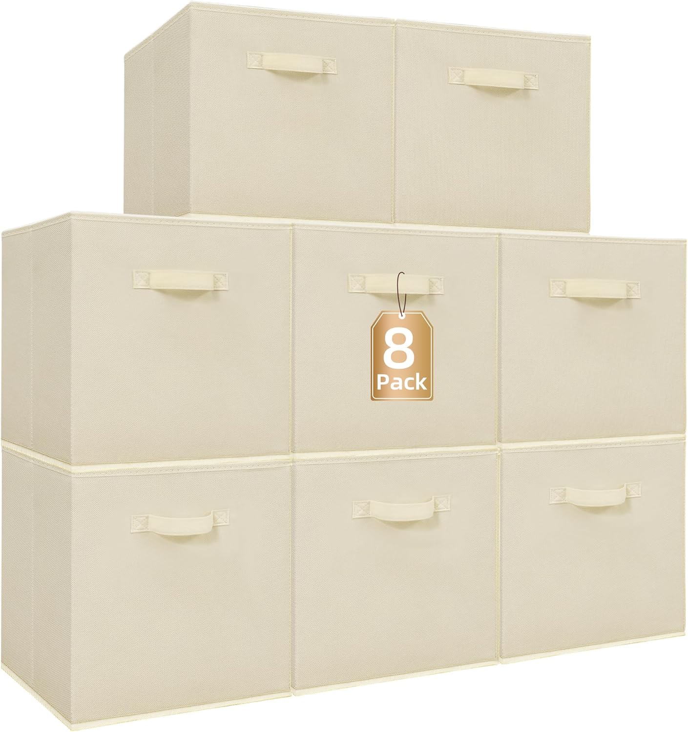 STORAGE MANIAC Storage Cubes, 11 Inch Collapsible Storage Bins with Handles, 6 Pack Fabric Foldable Bins for Organization, Durable Storage Bins for Closet, Shelves, Offices, Toys, Beige