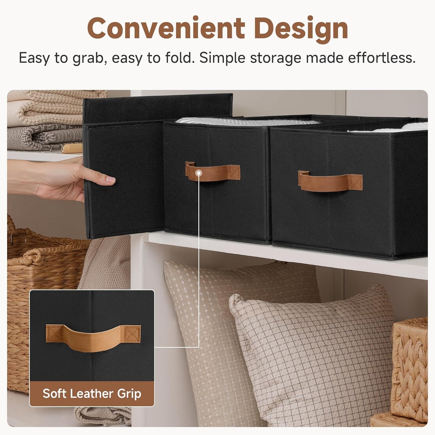 StorageWorks Closet Storage Bins, Black, Large, 3-Pack | Storage Bins for Shelves, Closet Organizers and Storage Baskets, Fabric Clothes Organizer, Foldable Laundry Baskets