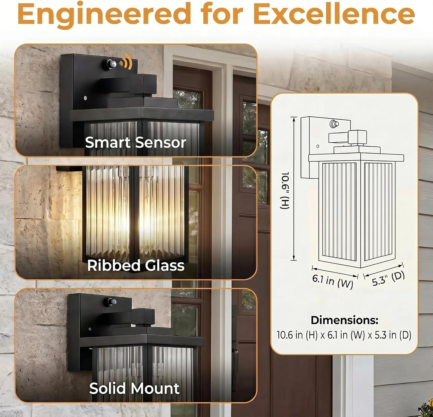 Dusk to Dawn Outdoor Wall Light Fixture, Waterproof Exterior Porch Light with Tempered Glass, Wall Lantern for House Front Door Garage Patio