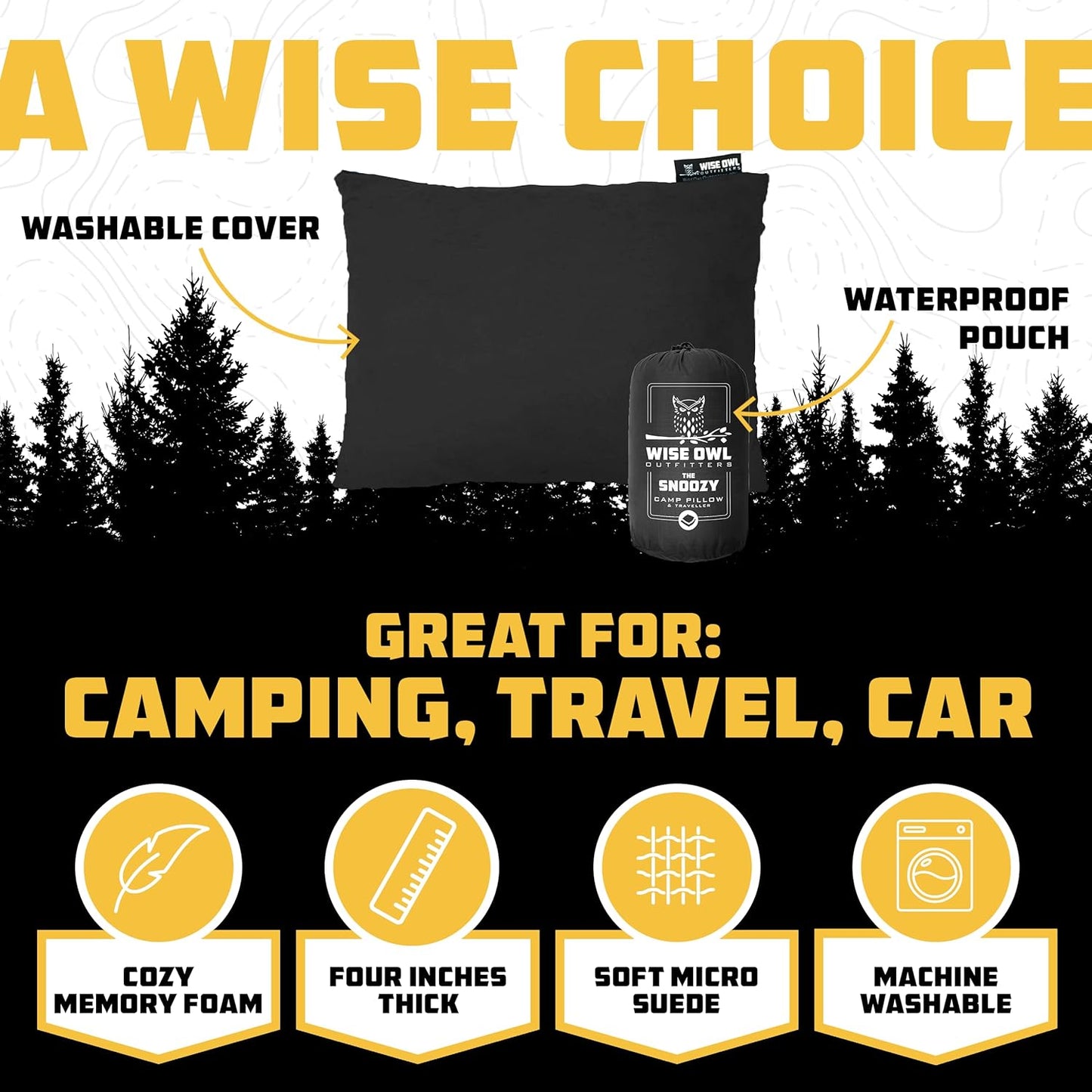 Wise Owl Outfitters Camping Pillow – Memory Foam Travel Pillow for Airplane Sleeping, Hiking, Backpacking & Outdoor Use - Small & Portable for Adults, Car, Camp & Tent