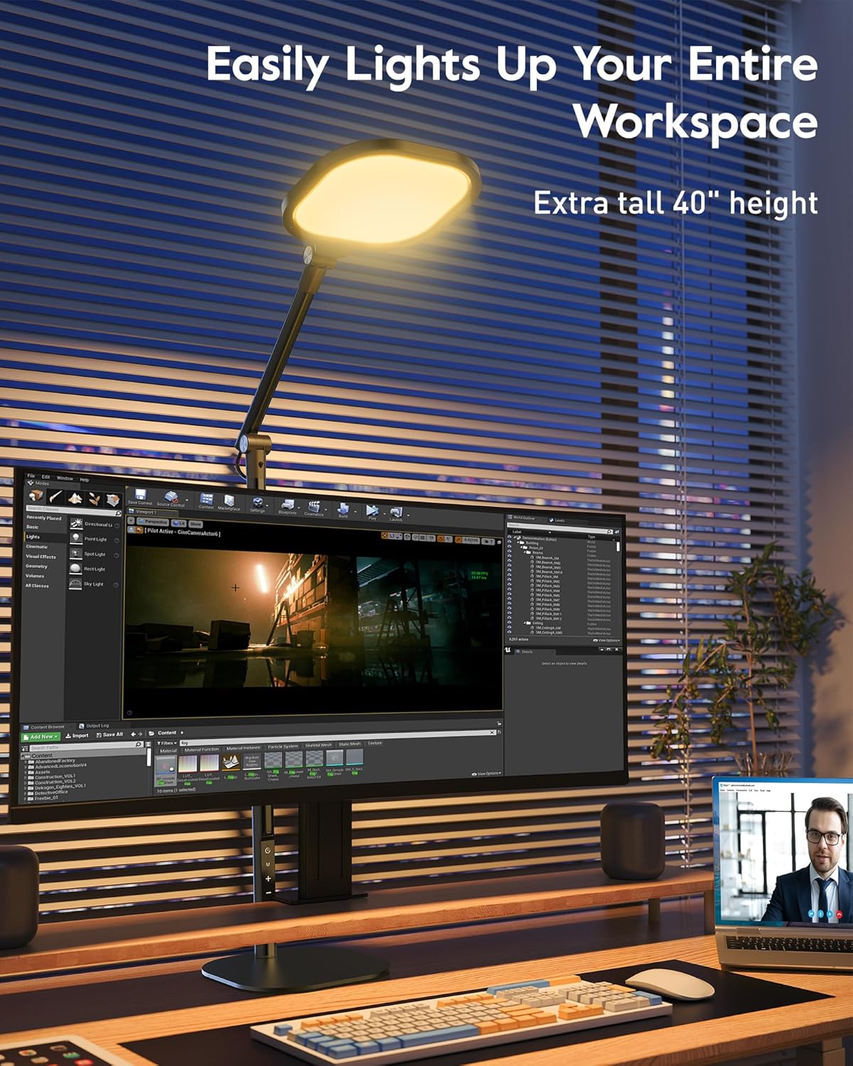 LitONES Led Desk Lamps for Home Office with Base, Tall Desk Lamp with 50 Light Modes & Memory and Timer Func Computer Light, Flexible Adjustable Table Lamps for Video Conference, Architect