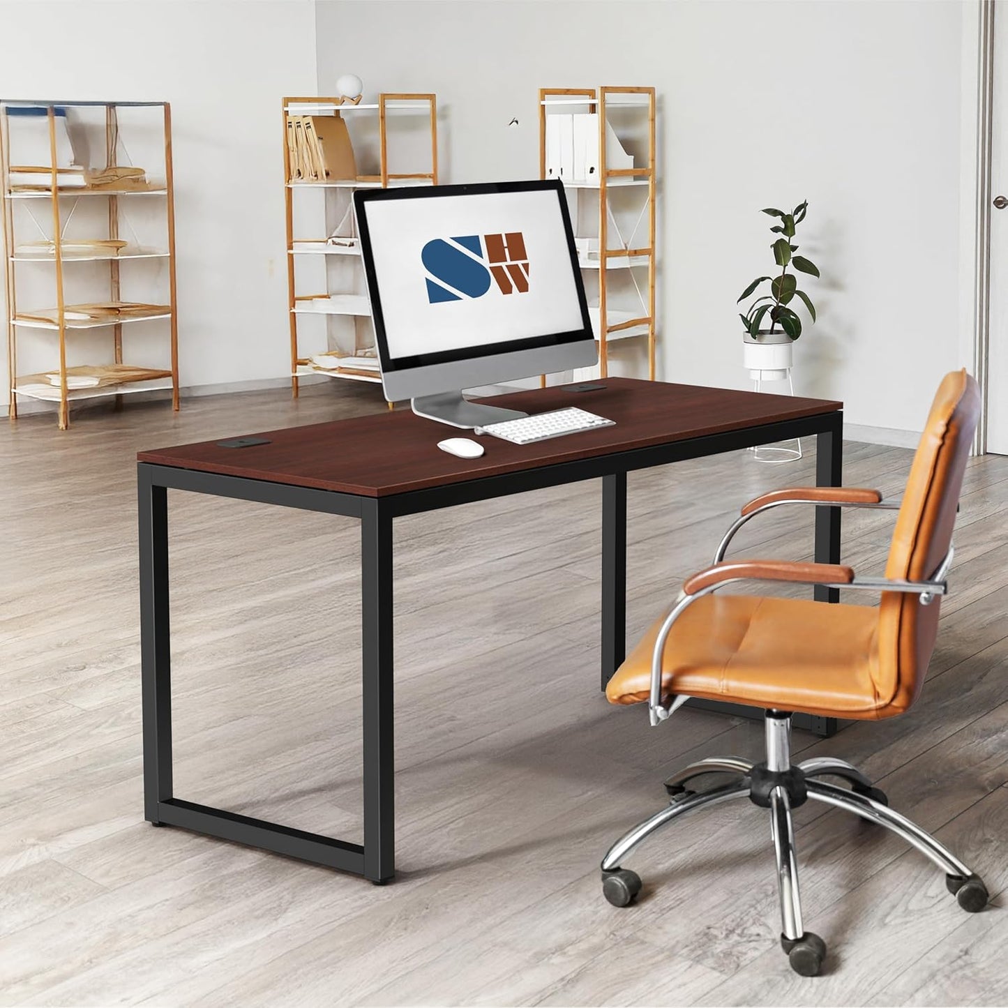SHW 55-Inch Commercial-Grade Office Computer Desk, Cherry