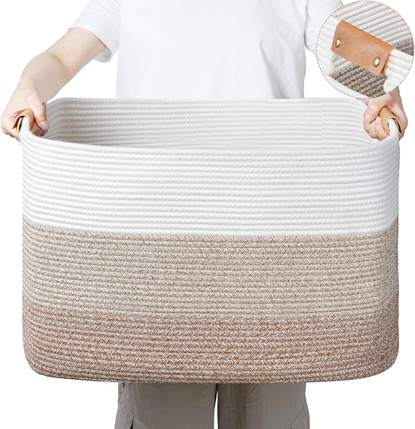 danpinera Rectangle Blanket Storage Basket, Large Blanket Basket Living Room, Nursery Nin for Toys, 50 L Large Woven Storage for Toy Organizing & Laundry, 18.11’’*14.17’’*11.81’’, Gradient Brown