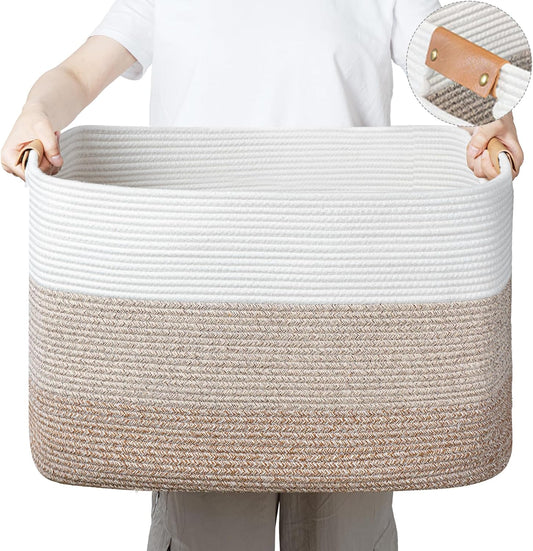 danpinera Rectangle Blanket Storage Basket, Large Blanket Basket Living Room, Nursery Nin for Toys, 50 L Large Woven Storage for Toy Organizing & Laundry, 18.11’’*14.17’’*11.81’’, Gradient Brown