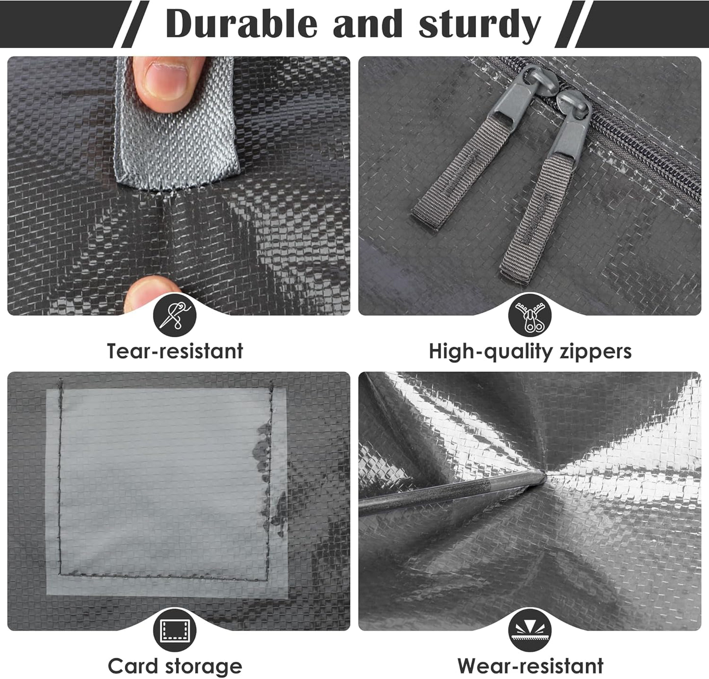 6 Pack Moving Bags with Full-Open Side Zipper, Extra Large 93L Heavy Duty Waterproof Foldable Storage Totes for College Dorm, Moving & Home Organization Gray