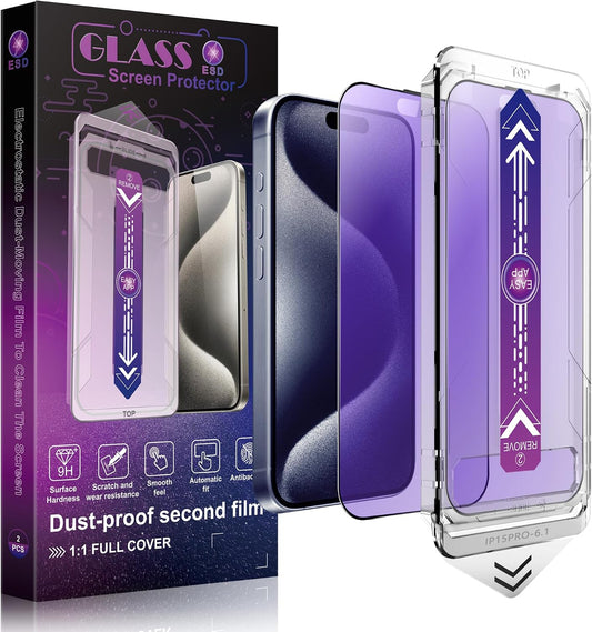 2 Pack Anti Blue Light Matte Screen Protector for iPhone 15 Pro 6.1-Inch Auto Dust Removal, No Bubbles, Tempered Glass Film, Easy Installation