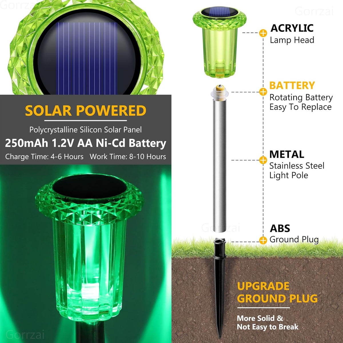 Solar Lights Outdoor 10 Pack Solar Pathway Lights Green Halloween Decorations Waterproof Yard Lighting for Outside Driveway Garden Walkway Path Landscape Lawn