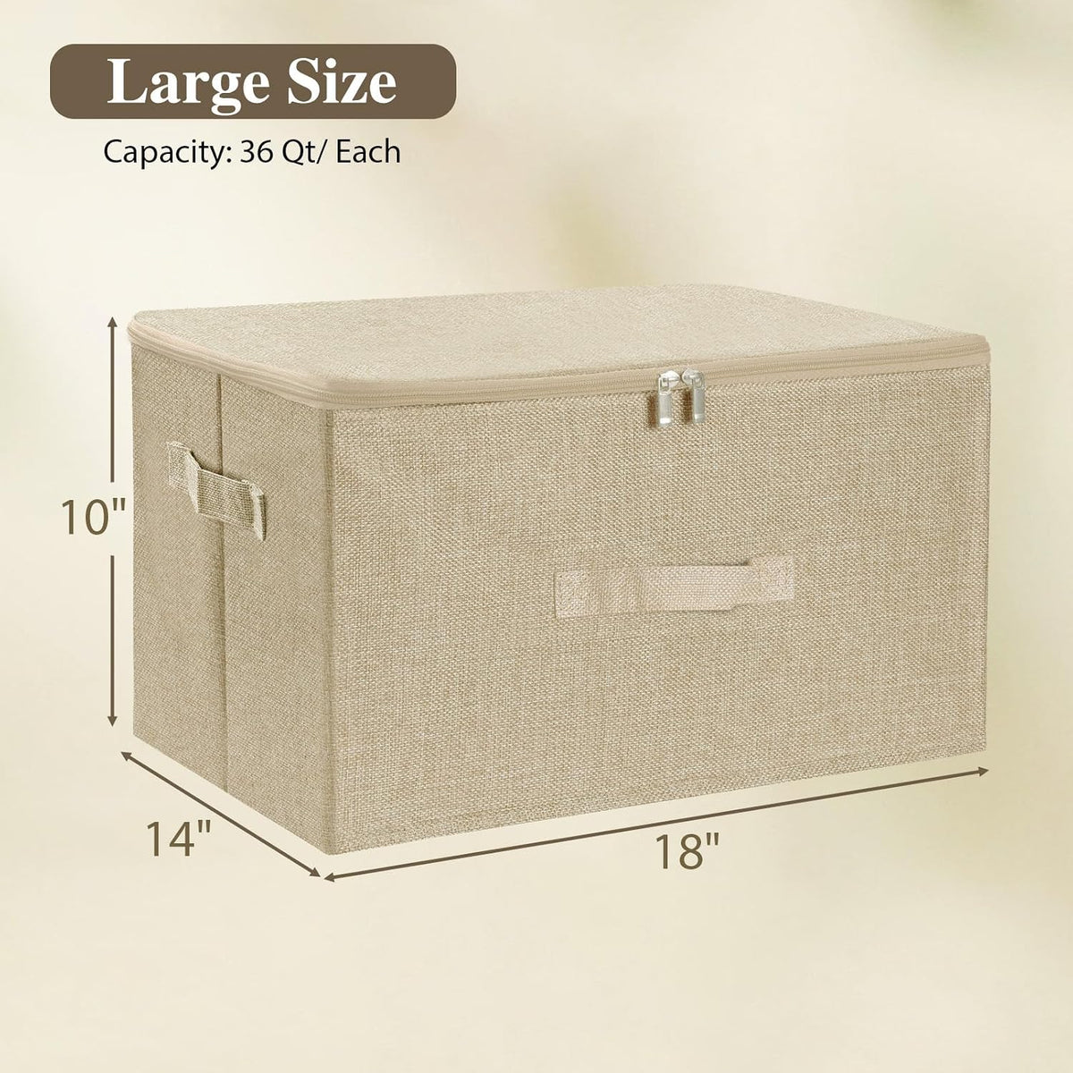 ANMINY Fabric Storage Bins with Zipper Lids, 18"x14"x10", Beige, 2 PCS