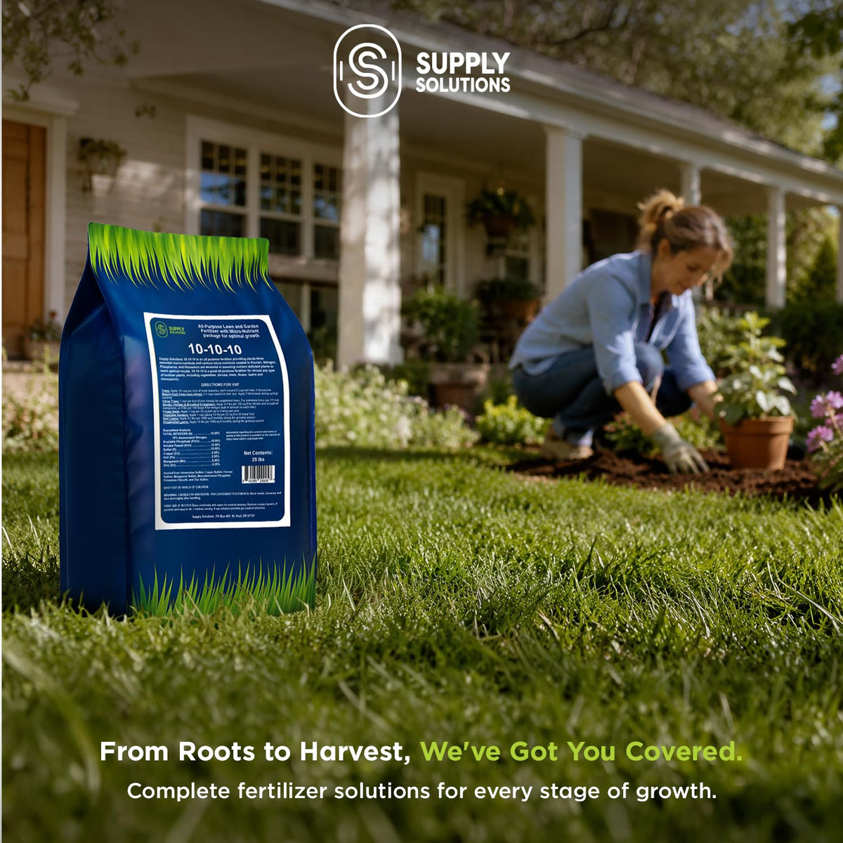 Supply Solutions 10-10-10 Complete Lawn & Garden Granular Fertilizer with Micronutrients – Balanced NPK Plant Food for Soil Health, Blooms & Roots – Safe for Vegetables, Fruits, Lawns (25 Pounds)