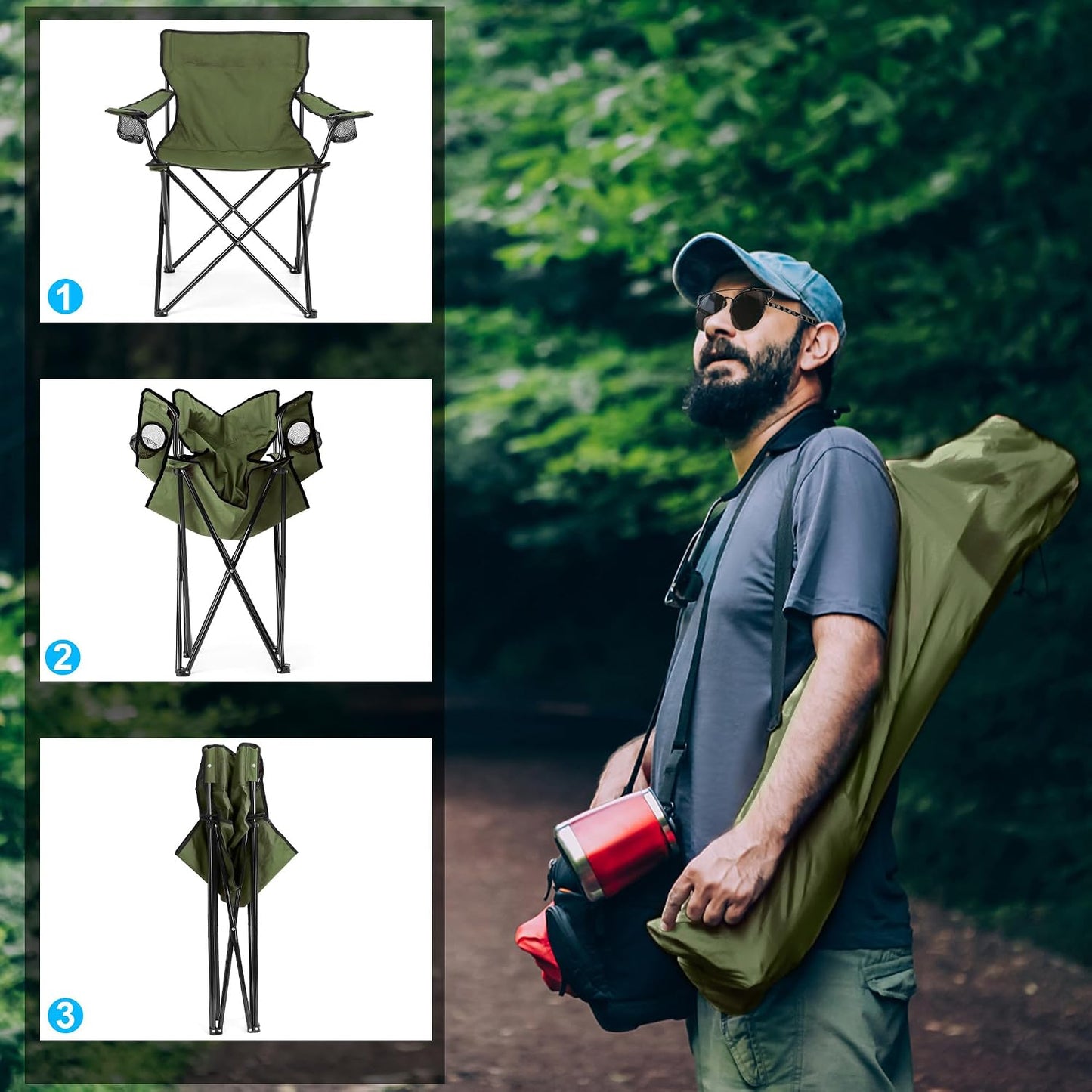 HaSteeL Camping Chair for Adults, Folding Beach Chair Set of 2, Large Foldable Portable Chair for Outdoors Fishing, Hiking, Sporting, Travel, Picnic, Lawn, Hold 275lbs & A Storage Bags (Green)