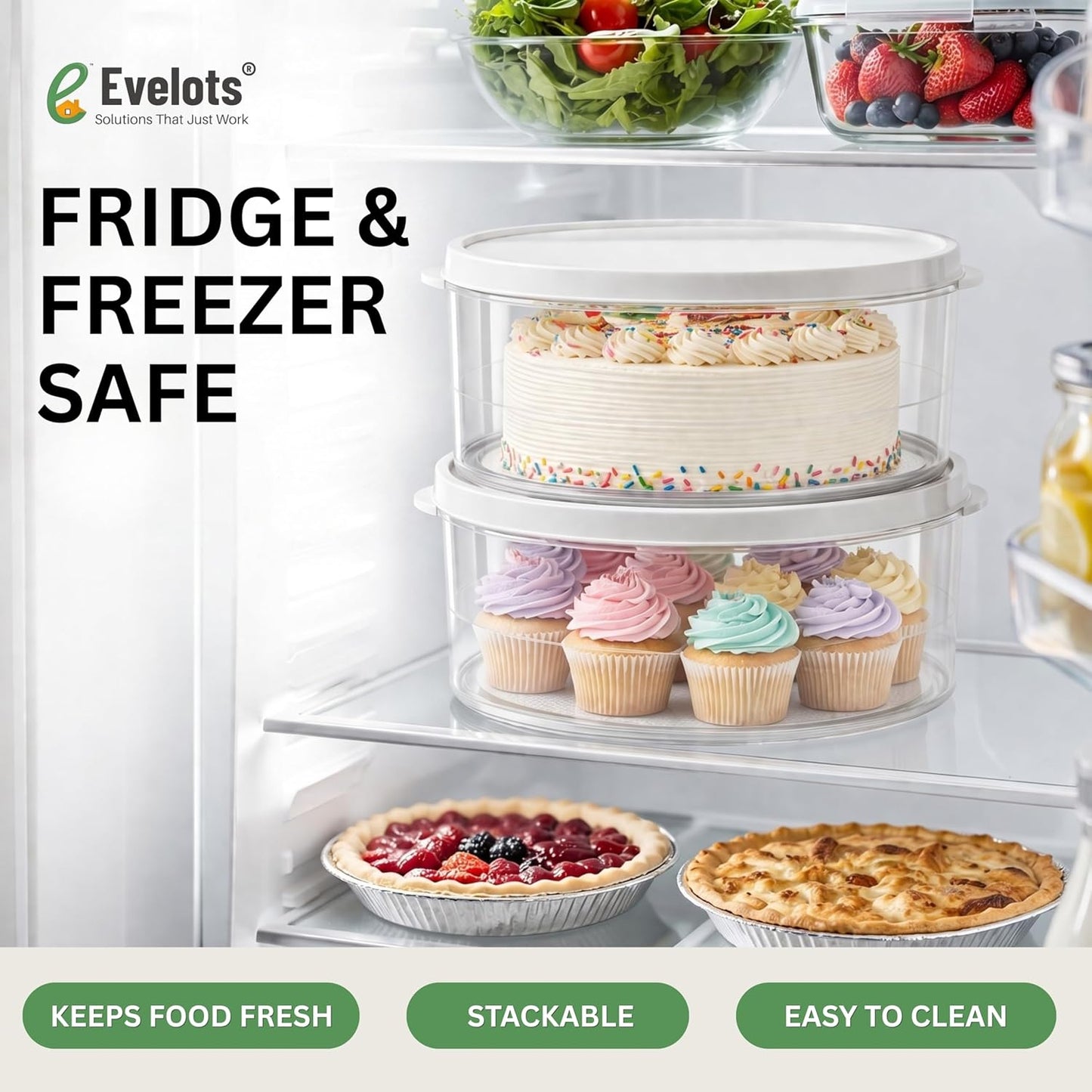 Evelots 4-Pack 10-Inch Airtight Food Storage Container with Lid - Portable Carrier for Pies, Cakes, Cupcakes & More - BPA-Free Clear Plastic - Secure & Easy Transport