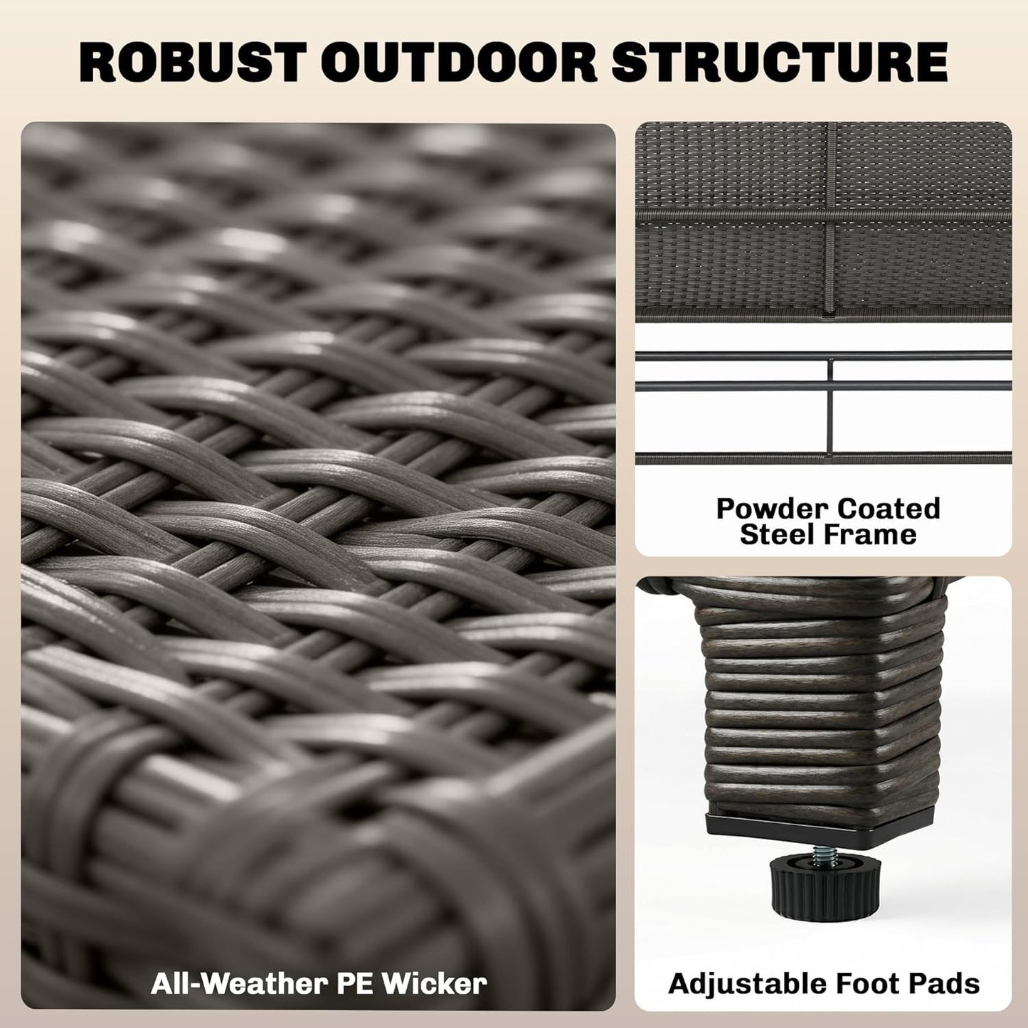 Outsunny Patio Rattan Daybed, Wicker Outdoor Daybed with Storage Ottoman, Loveseat Sofa with Adjustable Backrest, Side Tables, Cushions, Headrests, Double Sunbed Lounger for Balcony, Gray