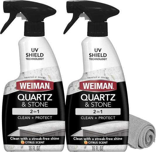 Weiman Quartz Countertop Cleaner and Polish (2 Pack w/Micro Towel) Clean and Shine Your Quartz Countertops Islands and Stone Surfaces with Ultra Violet Protection