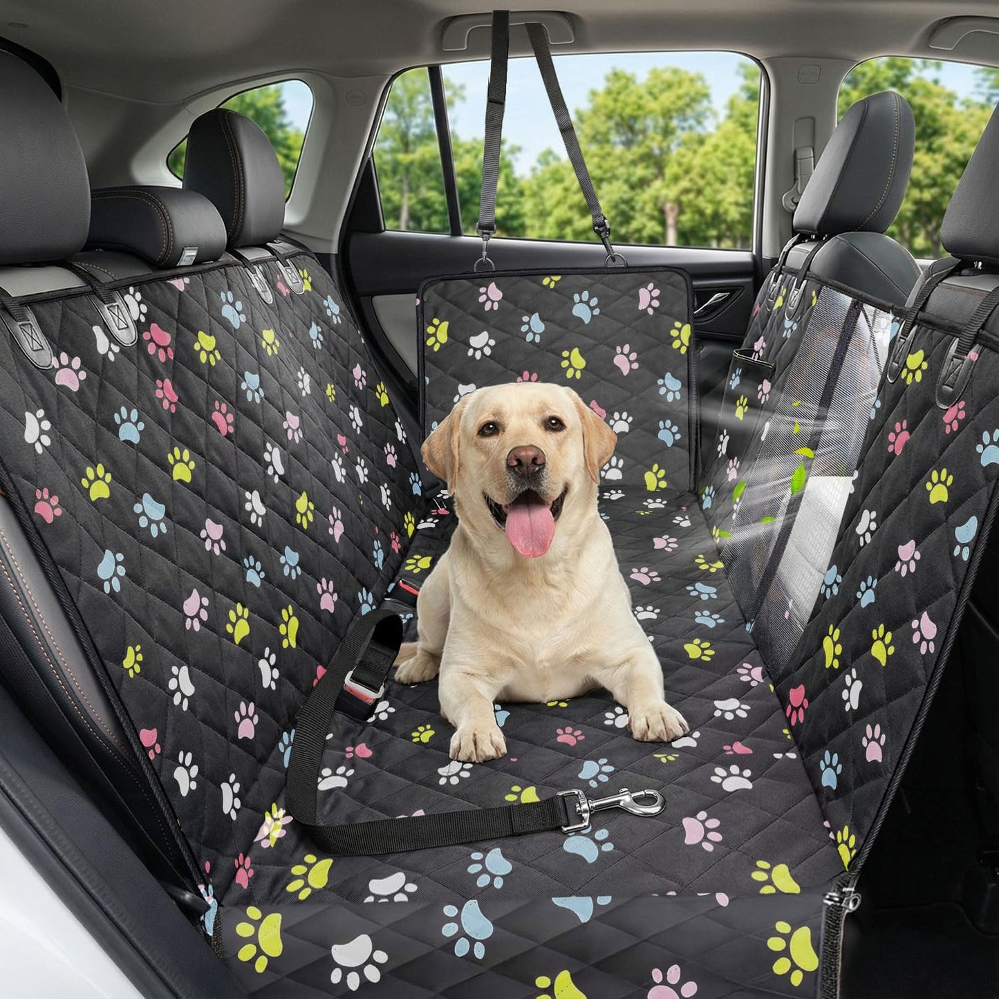 Dog Car Seat Cover, 600D Heavy Durable Dogs Seat Cover for Back Seat, 100% Waterproof Scratch Proof Nonslip Dog Hammock for Car with Side Flap, Pet Seat Covers with SeatBelt for Cars Sedan SUV Trucks
