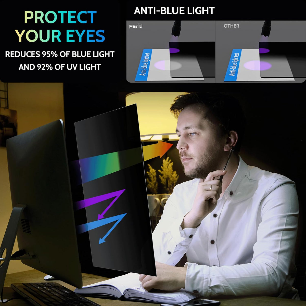 Peslv [2 Pack] 28 Inch Privacy Screen for Computer Monitor 16:9 Aspect Ratio, Eye Protection Anti Blue Light Glare Shield, 28inch Removable Black Blackout Anti Spy Desktop Security Private Filter