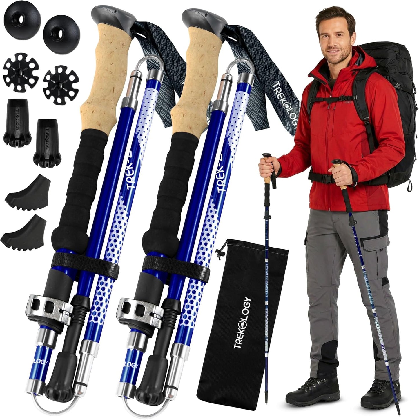 Trekology Trek-Z Collapsible Hiking & Trekking Poles - Balance Support for Seniors, Women, and Men, 2pc Per Set