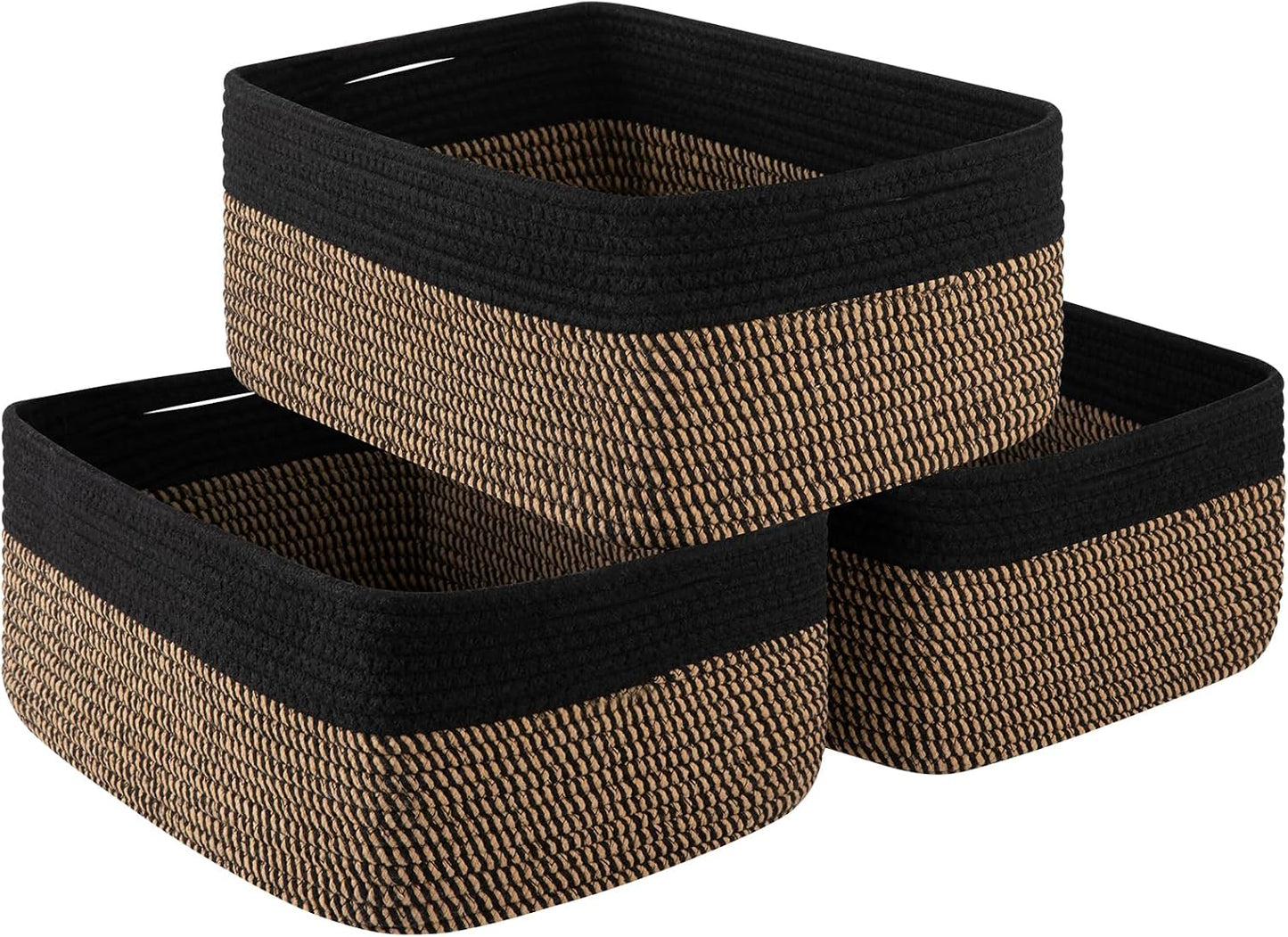 OIASKET Storage Baskets for Organizing 3 Pack, Woven Baskets for Shelves, | Closet Organizer Bins with Handle, Empty Gift Basket, Toy Storage for Toys, Blankets, Towels, Clothes, Books, 15"x11.42"x6.7"