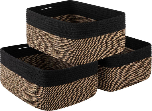 OIASKET Storage Baskets for Organizing 3 Pack, Woven Baskets for Shelves, | Closet Organizer Bins with Handle, Empty Gift Basket, Toy Storage for Toys, Blankets, Towels, Clothes, Books, 15"x11.42"x6.7"