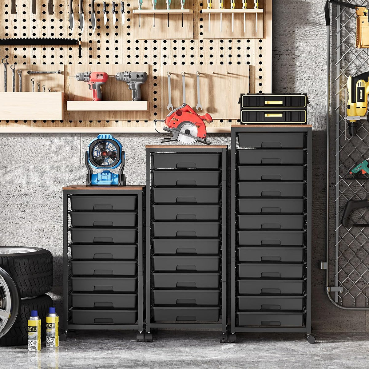 SYKIARIOL Rolling Cart with 12 Drawers,Black
