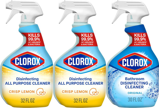 Clorox Disinfecting All-Purpose Cleaner 32 Oz and Bathroom Cleaner, Household Essentials, 30 Oz, Pack of 3