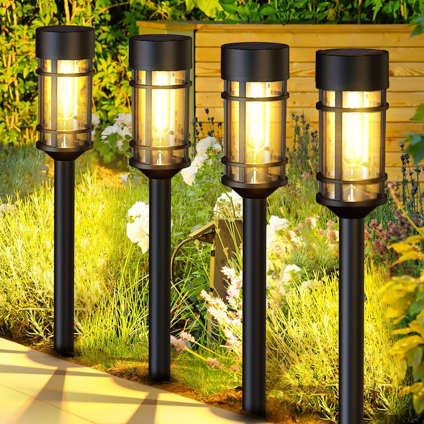 ILANCK Solar Lights Outdoor Waterproof, 8 Pack 21" Solar Pathway Lights with Metal & Glass, Auto On/Off Garden Lights for Yard, Landscape, Driveway Walkway