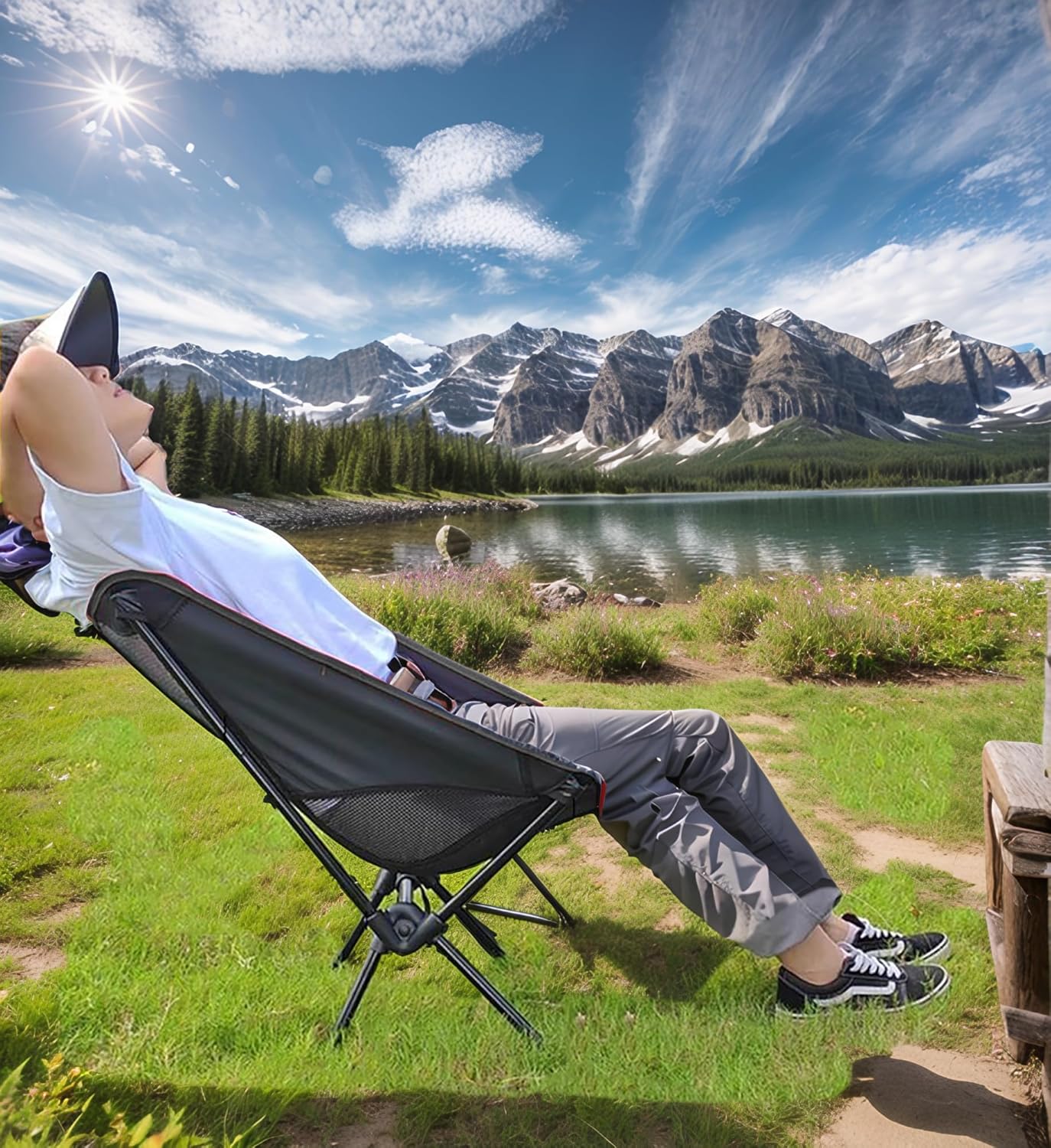 Wind Tour Portable Camping Chair Lightweight Foldable Outdoor Chair for Hiking Camp Backpacking Lawn Beach Fishing Picnic with Carry Bag (Black-2)
