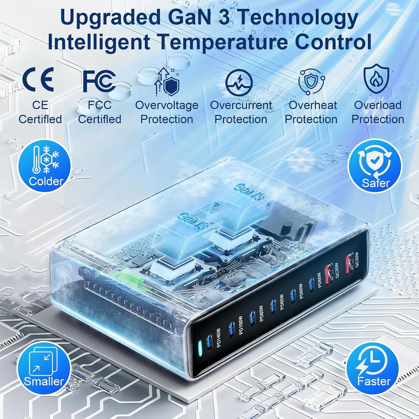 550W USB C Fast Charger Block, PD3.1 140W 8 Port USB Charging Station, GaN Ⅲ Pro PD PPS Fast Charging Station for Multiple Devices,Laptop Wall Charger Compatible with iPhone 17/iPad/MacBook etc