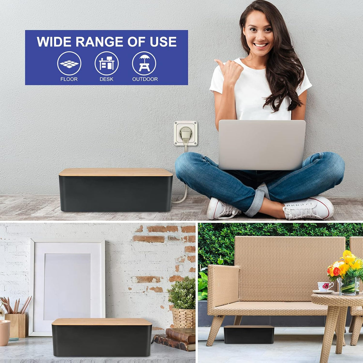 Tuwechen Cable Management Box, Wooden Style Cord Organizer Box
