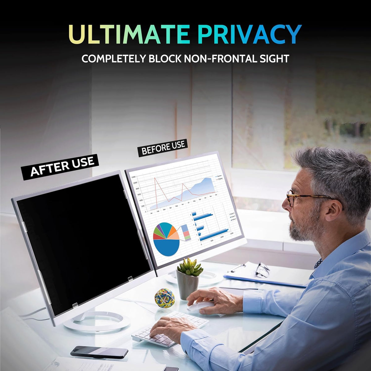 Peslv [2-Pack] 22 Inch Privacy Screen for Computer Monitor 16:10 Aspect Ratio, Eye Protection Anti Blue Light Glare Shield, 22inch Removable Black Blackout Anti Spy Desktop Security Private Filter