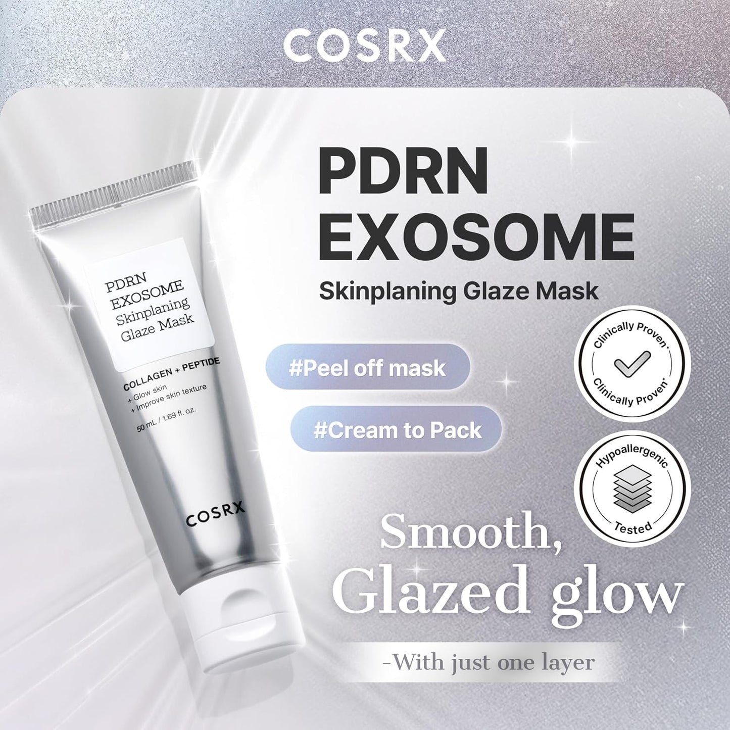 COSRX PDRN EXOSOME Glaze Wrapping Mask with SALMON DNA PDRN, +123% Skin Hydration, Instant Glow, Easy Peel-Off Overnight Mask, Elasticity & Firmness Care, Korean Skin Care, 1.69 fl. Oz